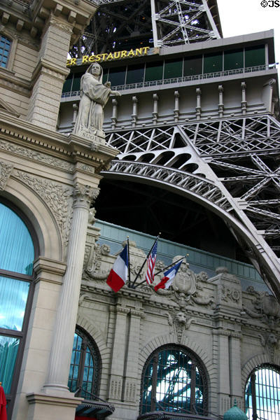 Replica of Eiffel Tower bridges recreated Paris city hall facade at Paris Las Vegas. Las Vegas, NV.
