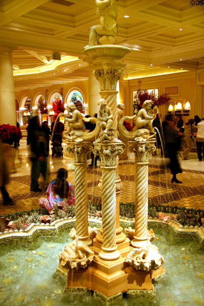 Italian marble fountain in lobby of Bellagio. Las Vegas, NV.