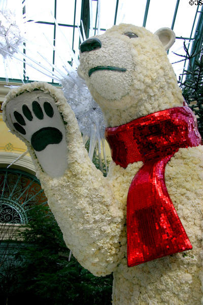 Floral polar bear in Christmas display at Bellagio. Las Vegas, NV.