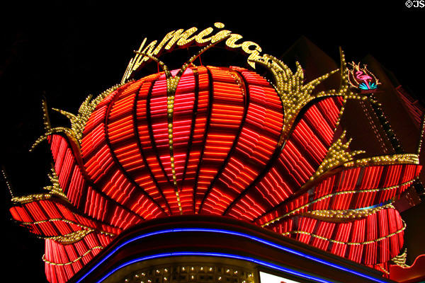 Flamingo Las Vegas sign at night. Las Vegas, NV.