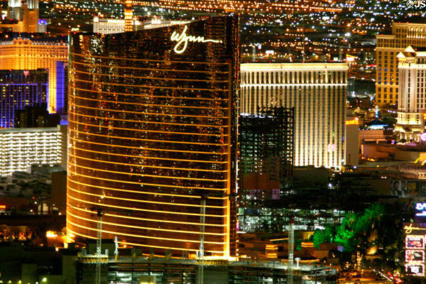 Wynn Hotel at night from top of Stratosphere Tower. Las Vegas, NV.