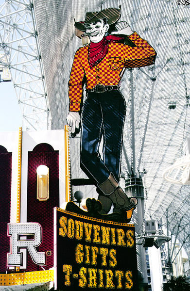 Frontier Casino cowboy figure Lucky Luke on Freemont Street in daylight which has become symbol of Las Vegas. Las Vegas, NV.