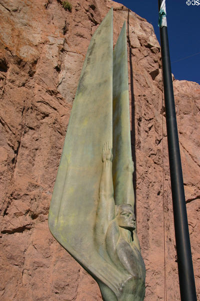 Wings of the Republic sculpture with flagpole at Hoover Dam. Las Vegas, NV.