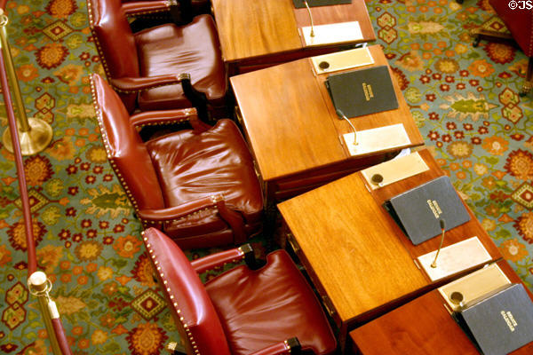 Senate desks in New York State Capitol. Albany, NY.