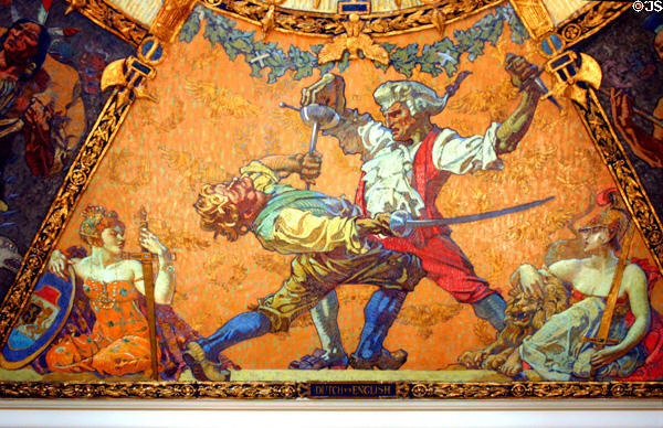 Dutch vs. English mural on war room ceiling of New York State Capitol New York State Capitol. Albany, NY.