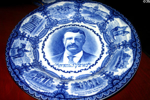 Commemorative Theodore Roosevelt plate in Inaugural Home. Buffalo, NY.