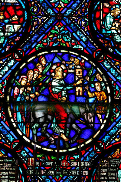Stained glass of Palm Sunday in Westminster Presbyterian Church. Buffalo, NY.