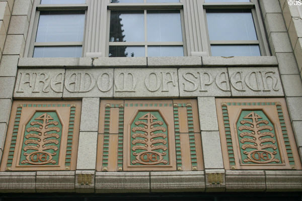 Freedom of Speech tile on Courier Express Building (1930) (795 Main St.). Buffalo, NY. Style: Art Deco. Architect: Monks & Johnson + D.A. Gantaume.