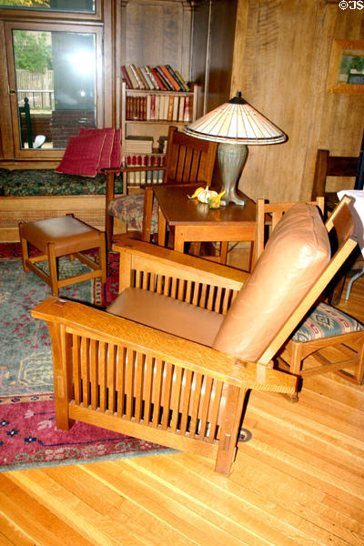 Arts & Crafts-style Morris chair in lobby of Roycroft Inn. East Aurora, NY.