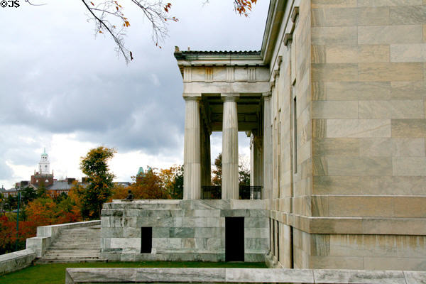Classical porch of Buffalo History Museum (BECHS). Buffalo, NY.