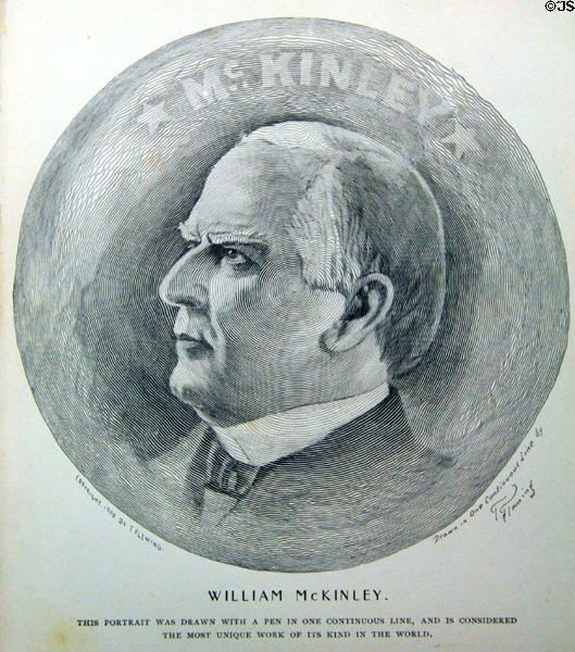 Graphic (1900) of William McKinley drawn as a single continuous line by Thomas Fleming. NY.