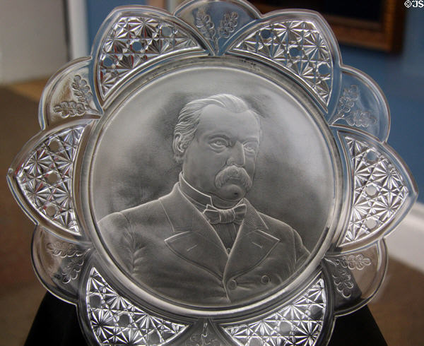 Grover Cleveland pressed glass plate at Buffalo History Museum (BECHS). Buffalo, NY.