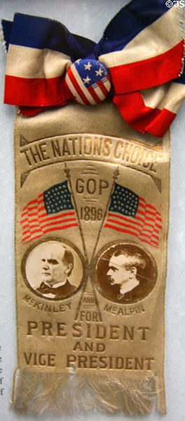 McKinley for President & McAlpin for Vice President campaign ribbon (1896) at Buffalo History Museum (BECHS). Buffalo, NY.