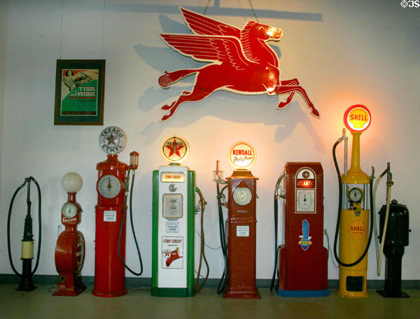 Collection of gas pumps in Pierce-Arrow Museum. Buffalo, NY.