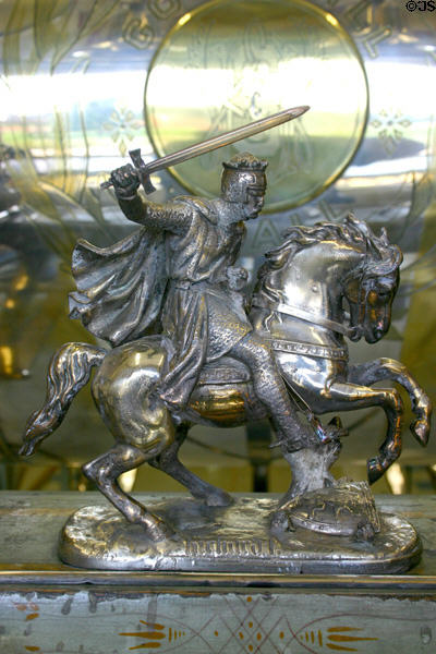 Equestrian Statue of King Richard I on Weiner parade carriage at FASNY Museum of Firefighting. Hudson, NY.