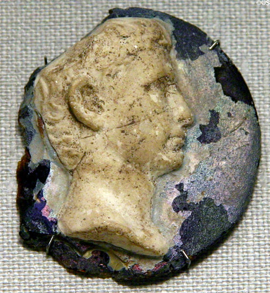Roman glass cameo portrait of Emperor Augustus (early 1stC) at Corning Museum of Glass. Corning, NY.