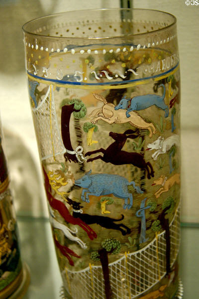 Bohemian glass hunting humpen (1585) at Corning Museum of Glass. Corning, NY.