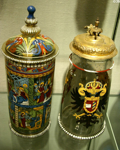 Bohemian glass humpen (1600-50) & armorial mug (1606) at Corning Museum of Glass. Corning, NY.