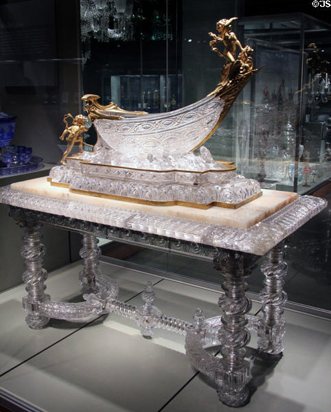 French Baccarat boat & table (1900) displayed at Paris World's Fair of 1900 at Corning Museum of Glass. Corning, NY.