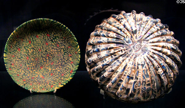 Roman glass bowl (mid-late 1stC) & bowl with ribs (late 1stC BCE - 1stC CE) at Corning Museum of Glass. Corning, NY.