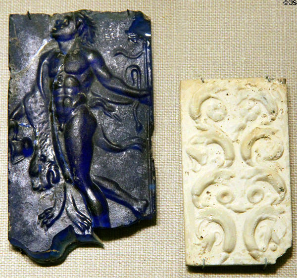 Roman glass plaques of Satyr & foliage (1stC CE) at Corning Museum of Glass. Corning, NY.