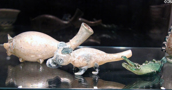 Roman glass mice & crocodile statues with applied decoration (3rd-4thC) at Corning Museum of Glass. Corning, NY.