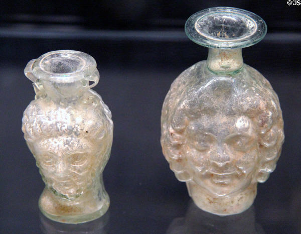 Roman glass double head flasks (2nd-3rd C) at Corning Museum of Glass. Corning, NY.