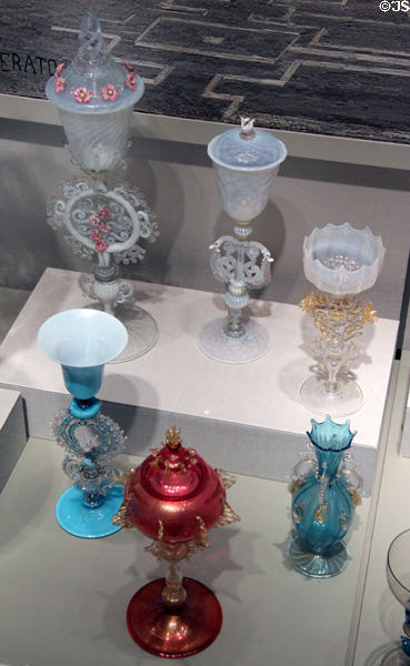Collection of Venetian goblets (late 19thC) at Corning Museum of Glass. Corning, NY.