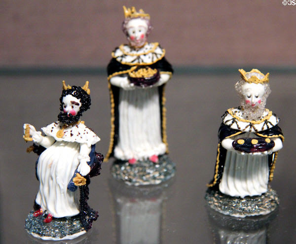 Lampwork glass figurines of the Magi (18thC) probably from Nevers, France at Corning Museum of Glass. Corning, NY.