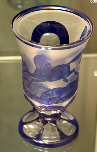 Bohemian Biedermeier-era glass goblet with galloping horses (1850) by Karl Pfohl of Steinschönau at Corning Museum of Glass. Corning, NY.