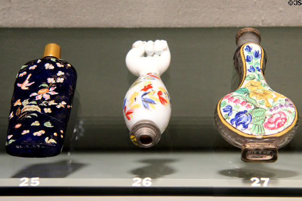 European glass scent flasks (18thC) at Corning Museum of Glass. Corning, NY.
