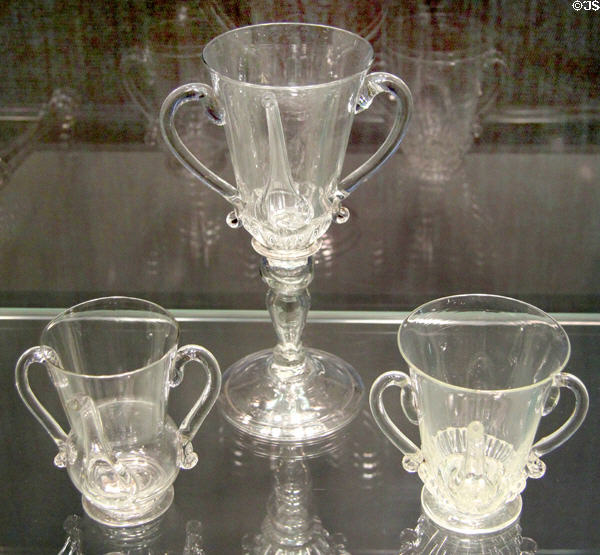 English glass posset cups (c1690-1750) at Corning Museum of Glass. Corning, NY.