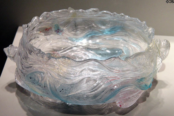 English lily glass bowl with fish & waves (c1890) by Thomas Webb & Sons of Amblecote at Corning Museum of Glass. Corning, NY.