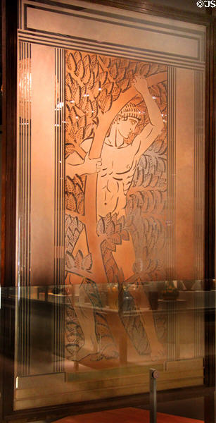 French Art Deco glass panel from lobby of John Wanamaker's Department Store of Philadelphia (1932) by René Lalique at Corning Museum of Glass. Corning, NY.