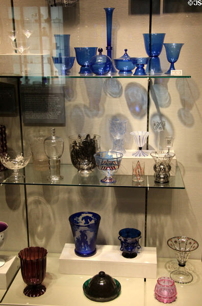 Collection of Austrian Wiener Werkstätte glass vessels (1903-32) at Corning Museum of Glass. Corning, NY.
