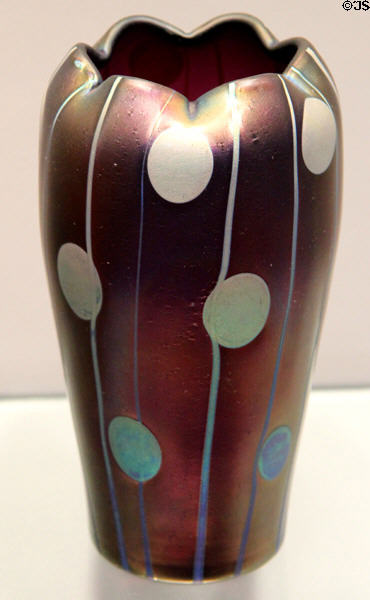 Viennese glass vase with stripes & spots (c1900-3) by Kolomon Moser of Wiener Werkstätte at Corning Museum of Glass. Corning, NY.
