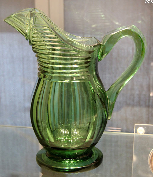Green glass pitcher (c1845-55) prob. from Jersey City, NJ at Corning Museum of Glass. Corning, NY.