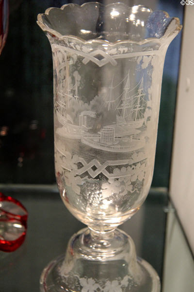 Bohemian goblets engraved with battle of Monitor & Merrimac (1863) at Corning Museum of Glass. Corning, NY.