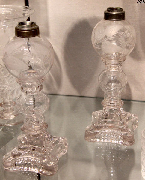 American glass engraved lamps (1815-40) by Bakewell, Page & Bakewell at Corning Museum of Glass. Corning, NY.