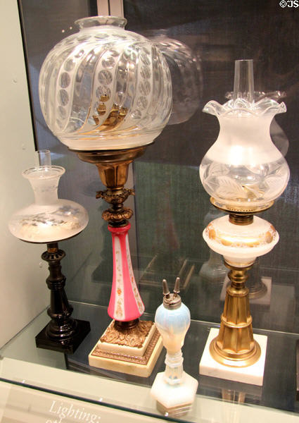 Collection of oil lamps (ranging 1830-1865) at Corning Museum of Glass. Corning, NY.