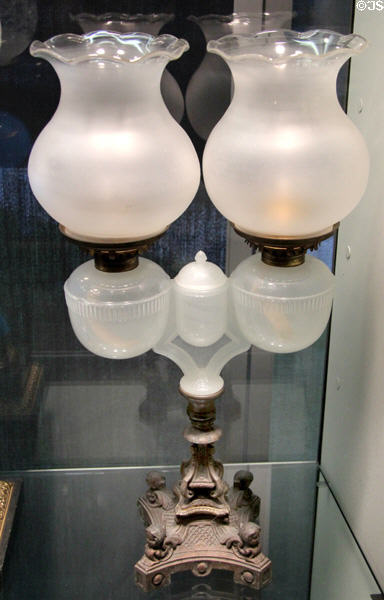 Double oil lamp with match holder (1870-80) by D.C. Ripley & Co. of Pittsburgh at Corning Museum of Glass. Corning, NY.