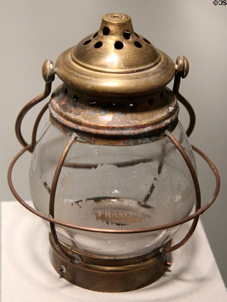Transcontinental railroad commemorative lantern (c1860-70) at Corning Museum of Glass. Corning, NY.