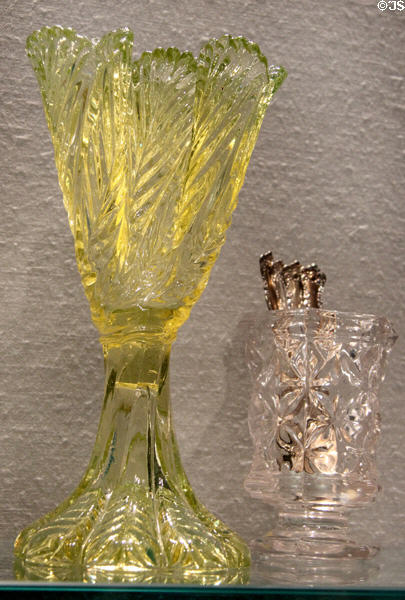 American pressed glass Acanthus Leaf vase (1835-45) & Star Pattern spoon holder (1850-70) by Boston & Sandwich Glass Co. of Sandwich, MA at Corning Museum of Glass. Corning, NY.