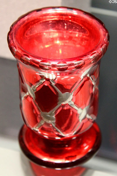 Ruby-cased silvered glass vase (1855-75) by Boston & Sandwich Glass Co. of Sandwich, MA at Corning Museum of Glass. Corning, NY.