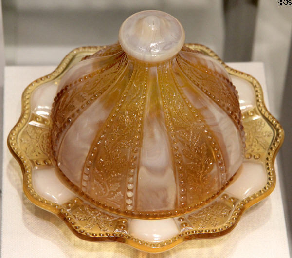 Golden Agate butter dish (1903) by Indiana Tumbler & Goblet Co. of Greentown, IN at Corning Museum of Glass. Corning, NY.