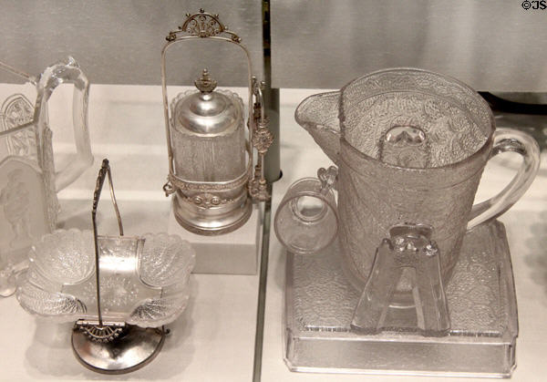 Pickle caster & basket (1881-91) by George Duncan & Sons of Pittsburgh & Tilting Water Set (1883-90) by William Zimmer of Bellaire, OH at Corning Museum of Glass. Corning, NY.