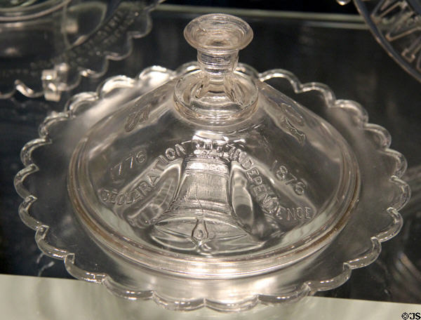 Pressed glass souvenir butter dish (1876) by Adams & Co. of Pittsburgh from Philadelphia Centennial Exhibition at Corning Museum of Glass. Corning, NY.