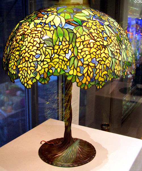Laburnum library lamp (c1906) by Louis Comfort Tiffany on bronze base at Corning Museum of Glass. Corning, NY.