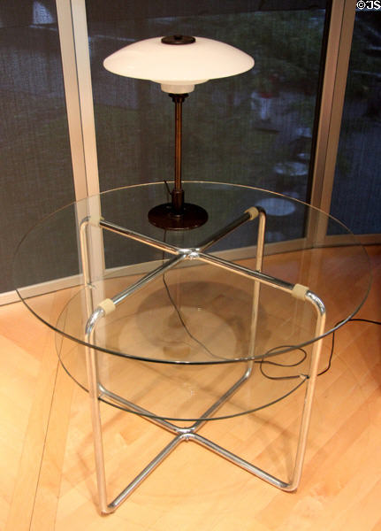 Coffee table (1928-30) by Marcel Breuer for Gebrüder Thonet of Vienna & PH Table Lamp (c1927) by Poul Henningsen for Louis Poulsen of Copenhagen at Corning Museum of Glass. Corning, NY.