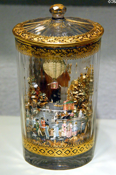 Russian double-walled beaker (1814) showing balloon flight by Bakhmetiev Crystal Works at Corning Museum of Glass. Corning, NY.